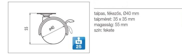 Točkić za nameštaj sa stopom i kočnicom, 40mm - Image 2